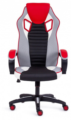 Кресло PILOT кож/зам/ткань, черный перфорированный/св.серый/красный, 36-6/06/TW-14/36-161. Фото