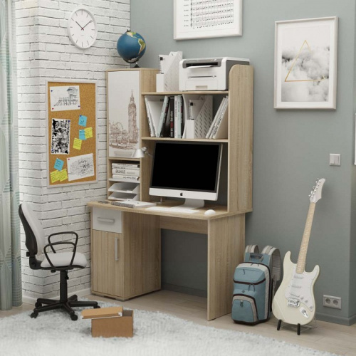 Лайт-1 НадстройкаСтола компьютерного 1200 дуб сонома/белый. Фото №2