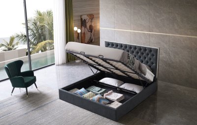 Кровать LBD1704 серая с ящиком для белья. Фото №3