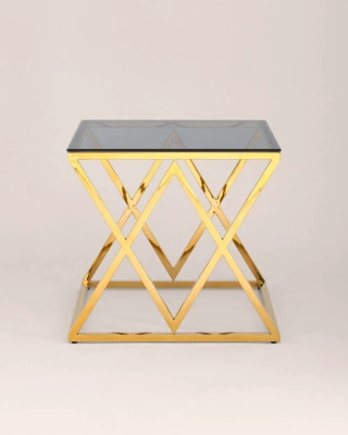 Журнальный стол 55*55 ИНСИГНИЯ золото стекло smoke. Фото