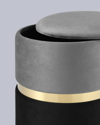 Пуф Кэрри с ящиком велюр серо-черный фото Пуф Кэрри с ящиком велюр серо-черный. Фото №5